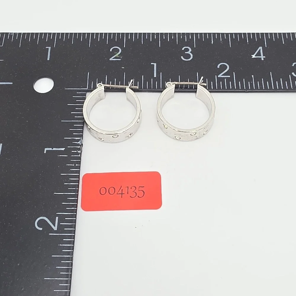Vintage SWAROVSKI Signed Hoop Earrings Wide Crystal Studded Rhodium Plate Hinged